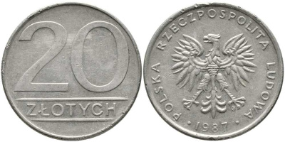 ПОЛЬША 20 ЗЛОТЫХ 1987 MW KM 153.1 медно-никель 111-222
