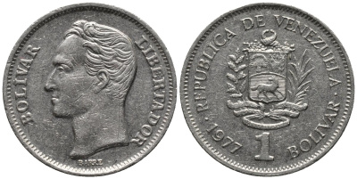 Венесуэла 1 боливар 1977 Симон Боливар KM 52 никель 4577-1225
