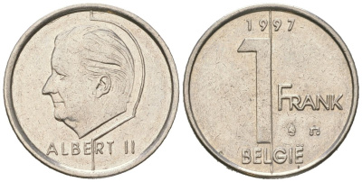 Бельгия 1 франк 1997 Belgie, Альберт II (1994-2013) KM 188 сталь плакированная никелем UNC 4617-1133
