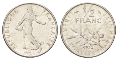 Франция 1/2 франка 1973 KM 931 никель 4625-431