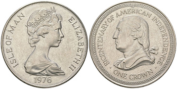 Остров Мэн 1 крона 1976 200 лет независимости США, Джордж Вашингтон KM 37 медно-никель BU 00-1067-3-21