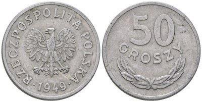 Польша 50 грошей 1949 KM 44а, Parchimowicz 209b алюминий 210-1234