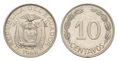 Эквадор 10 сентаво 1968 KM 76c сталь плакированная никелем UNC 4643-1151