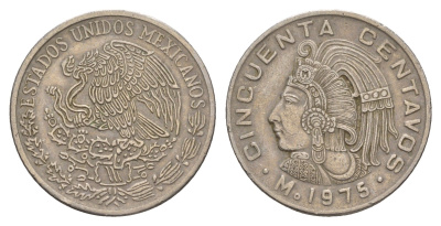 Мексика 50 сентаво 1975 Куаутемок, последний правитель империи ацтеков KM 452 медно-никель 4656-1213