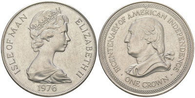 Остров Мэн 1 крона 1976 200 лет независимости США, Джордж Вашингтон KM 37 медно-никель BU 00-1067-3-21