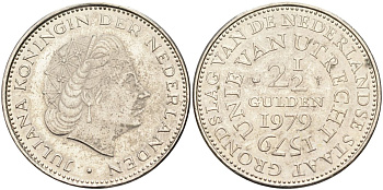 Нидерланды 2 1/2 гульдена 1979 400 лет Утрехтскому союзу, Юлиана (1949-1980) KM 197 никель 4593-626