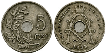 Бельгия 5 сантимов 1925 Belgie KM 67 медно-никель 4173-266