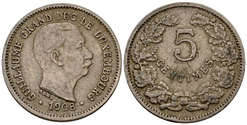 Люксембург 5 сантимов 1908 Вильгельм IV (1905-1912) KM 26 медно-никель 4602-343