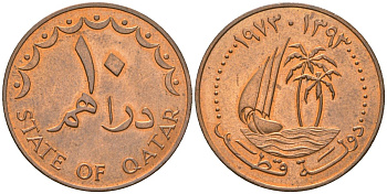 Катар 10 дирхамов 1973 Халифа бин Хамад (1972-1995) KM 1 бронза UNC 4593-433