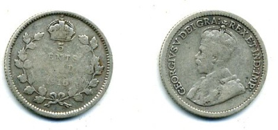 КАНАДА 5 ЦЕНТОВ 1916 ГЕОРГ V серебро 46-748