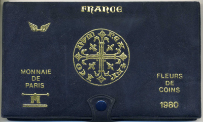 Франция набор из 10 монет 1980 FDC SET (FLEUR DE COIN), запайка, в оригинальной упаковке с сертификатом KM SS 17 UNC 00-00