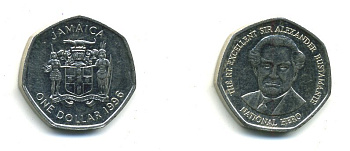Ямайка 1 доллар 1996 Александр Бустаманте KM 164 никелированная сталь 4364-1032