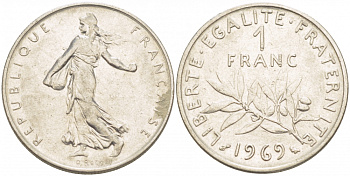 ФРАНЦИЯ 1 ФРАНК 1969 СЕЯТЕЛЬ KM 925.1 никель 4402-1121