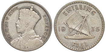 Фиджи 1 шиллинг 1936 Георг V (1910-1936), парусник KM 4 серебро 91-1033