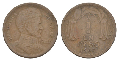 Чили 1 песо 1944 KM 179 медь 4620-114