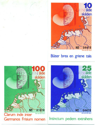 НИДЕРЛАНДЫ НАБОР ИЗ 3 БАНКНОТ ND (10, 25, 100 SKILDEN) FRYSLAN бумага UNC (ПРЕСС) 7146-57-1-2