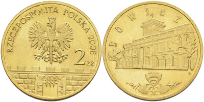 Польша 2 злотых 2008 серия города Польши, Лович KM 630 латунь 4589-353