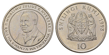 Танзания 10 шиллингов 1993 KM 20a сталь плакированная никелем UNC 4626-411