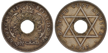 Британская Западная Африка 1/2 пенни 1947 H, Георг VI KM 18 медно-никель 25-2244