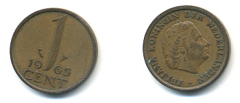 Нидерланды 1 цент 1965 Юлиана (1948-1980) КМ 180 бронза 83-935