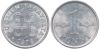 Финляндия 1 пенни 1978 KM 44а алюминий UNC 3334-1043