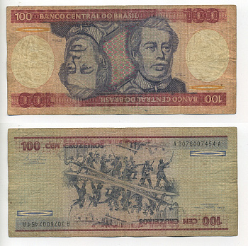 БРАЗИЛИЯ 100 КРУЗЕЙРО 1981 ПОДПИСЬ 20, ГЕРЦОГ КАКСИАС Pick 198a бумага 6289-23-1-2