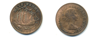 Великобритания 1/2 пенни 1963 Елизавета II (1952-2022) KM 896, Spink 4158 бронза 59-1143