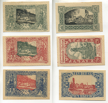 АВСТРИЯ НАБОР ИЗ 3 БАНКНОТ 1920 НОТГЕЛЬД, 10, 20, 50 ГЕЛЛЕРОВ, OBERTRUM бумага aUNC 6278-36-1-1