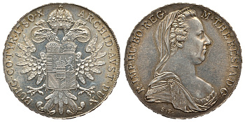 Австрия 1 талер 1780 SF, Мария Терезия, официальный рестрайк KM Т1 серебро 413-111