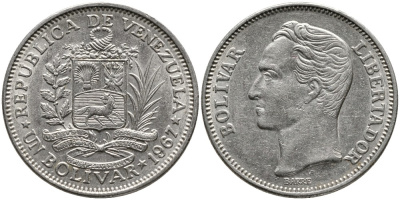 Венесуэла 1 боливар 1967 Симон Боливар KM 42 никель 4529-935