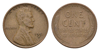 США 1 цент 1951 D, Авраам Линкольн KM 132 бронза 4580-862