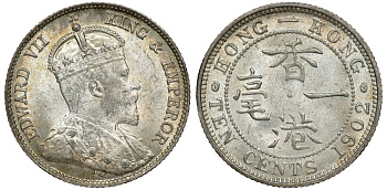 Гонконг 10 центов 1902 Эдуард VII (1901-1910) KM 13 серебро UNC 91-917