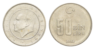 Турция 50000 лир 2002 Кемаль Ататюрк KM 1105 медь цинк нкиель 39-834