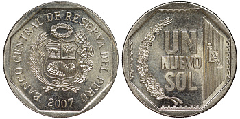 Перу 1 новый соль 2007 KM 308.4 медно-никель UNC 4605-226
