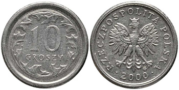 Польша 10 грошей 2000 MW KM 279, Parchimowicz 704g медно-никель 201-443