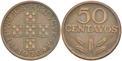 Португалия 50 сентаво 1970 KM 596 бронза 4523-612