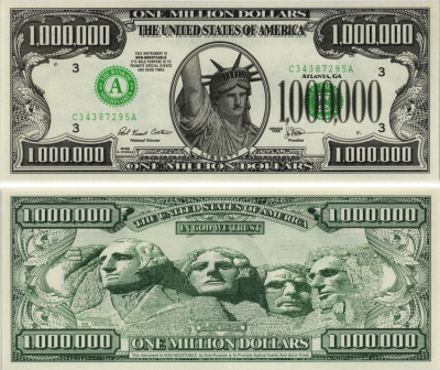 США 1000000 ДОЛЛАРОВ 1996 СУВЕНИРНАЯ БАНКНОТА, МЕМОРИАЛ ПРЕЗИДЕНТОВ бумага UNC (ПРЕСС) 8605-13-3-2