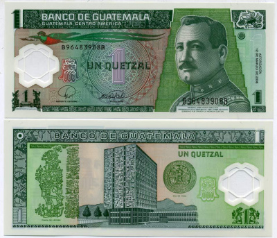 Гватемала 1 кетсаль 2008 12 марта 2008, генерал Хосе Мария Ореллано, президент Гватемалы (1921-1926) Pick 115 пластик UNC (пресс) 6293-39-1