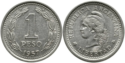 Аргентина 1 песо 1957 голова свободы влево KM 57 сталь плакированная никелем 4525-857