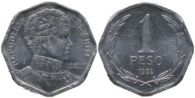 Чили 1 песо 1994 So KM 231, Schon 79 алюминий 4387-535