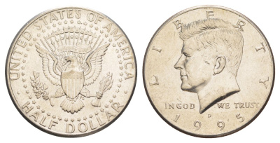 США 1/2 доллара (50 центов) 1995 D, Джон Кеннеди KM A202b медь плакированная медно-никелем aUNC 4382-825