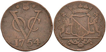 Нидерландская Восточная Индия, Утрехт (Утрехт) 1 дуит 1754 KM 111.1 медь 4577-314
