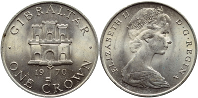 Гибралтар 1 крона 1970 Елизавета II (1952-2022), старый замок KM 4 медно-никель UNC 74-625