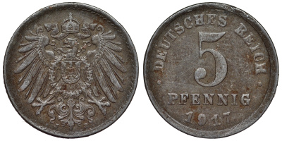 Германия 5 пфеннигов 1917 J KM 19, J. 297, Weege 5 железо 4118-1145