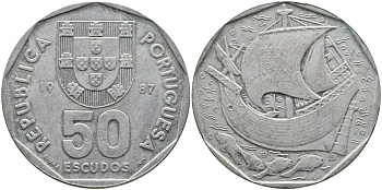 ПОРТУГАЛИЯ 50 ЭСКУДО 1987 KM 636 медно-никель 4389-246