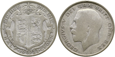 Великобритания 1/2 кроны 1922 Георг V (1910-1936) KM 818.1а, Spink 4021А серебро 74-312