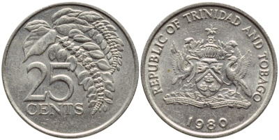 Тринидад и Тобаго 25 центов 1980 цветок дикая пуансеттия KM 32 медно-никель 4396-757