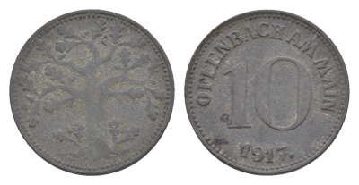 Оффенбах-ам-Майн 10 пфеннигов 1917 Funck 402.3, Men18 24825.5 цинк 4636-729