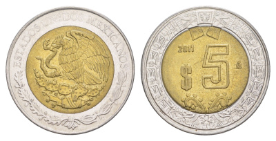 Мексика 5 песо 2011 Mo KM 605 биметалл aUNC 4637-656