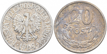 ПОЛЬША 20 ГРОШЕЙ 1968 MW KM А47 алюминий 4516-411